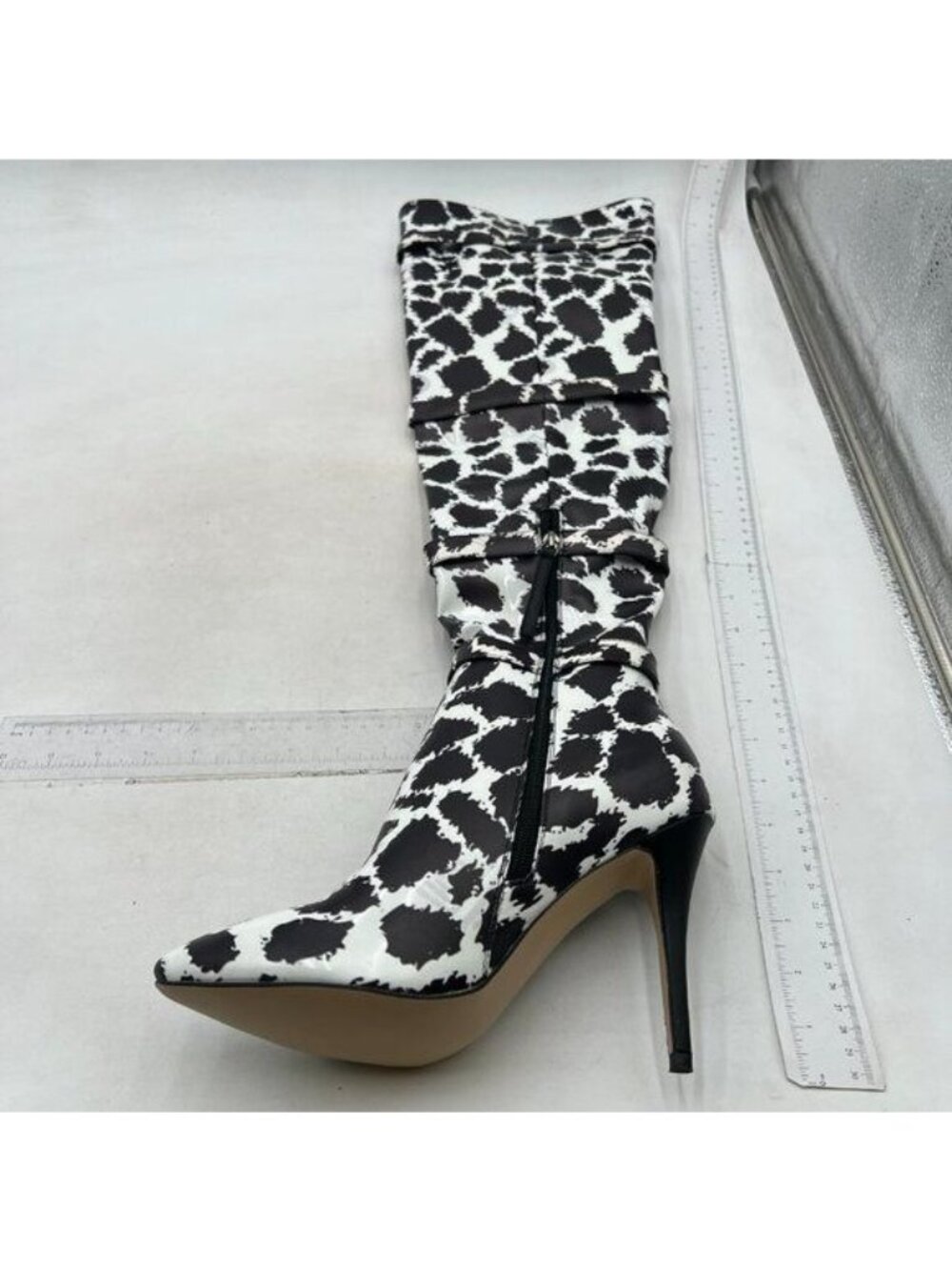 Women's Long Boots Stiletto High Heels Pionted Toe Boots White Black Leopard